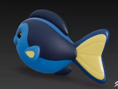 Cartoon Plush Blue Tang Low-poly 3D model