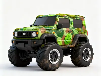 Stylized Jungle Mossy SUV Scout Low-poly 3D model