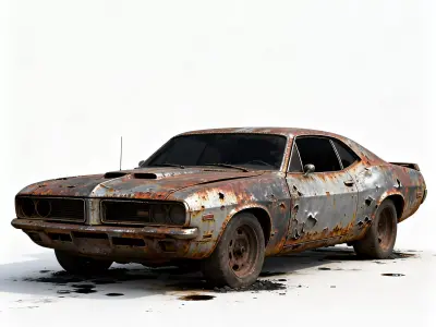 Realistic Wrecked Muscle Car 3D Model Low-poly 3D model