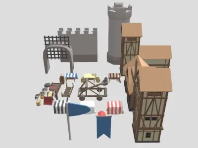  Low Poly Medieval Castle Pack 3D model