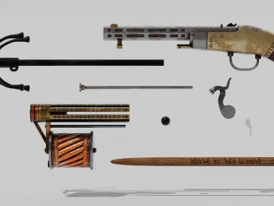 OB 00 03 vampire hunter auxiliary pistol with grappling hook Low-poly 3D model
