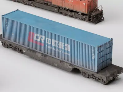 Heavy Freight Locomotive and Railway Cargo Carriage Collection 3D model