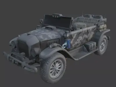 20th Century Tactical Military Brass Era Car 3D Model Low-poly 3D model