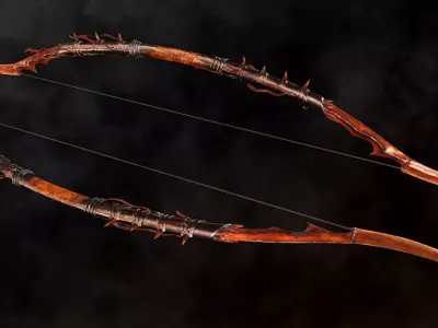 Fire Bow - Dark Fantasy PBR game ready 3d weapon Low-poly 3D model