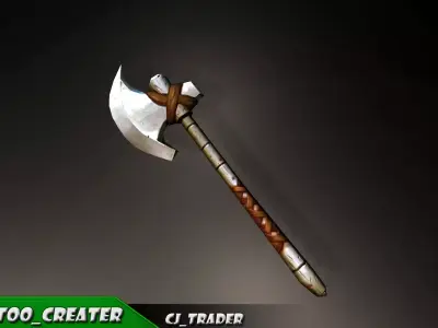 Modern Fantasy Game Axe 3D Model Low-poly 3D model