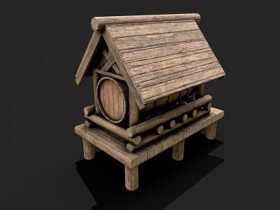 Medieval Wooden Water Tank PBR Low-poly 3D model
