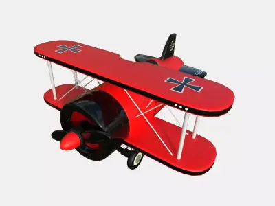 Airplane Cartoon A01 Red - Classic Aircraft Low-poly 3D model