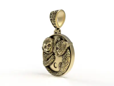 Baby Monkey and Leapord Pendant 3D print model