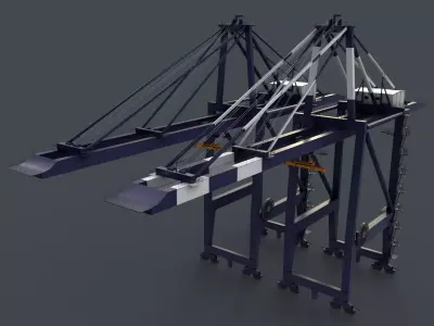 PBR Quayside Container Crane V2 - Blue Dark Low-poly 3D model