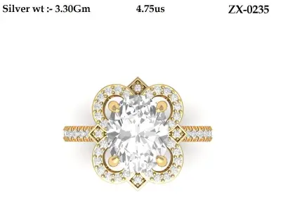 Oval Art Deco Ring 3D print model 15