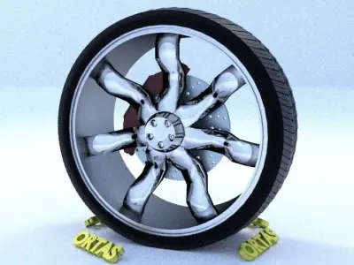 ORTAS CAR RIM 22 GAME READY RIM TIRE AND DISC 3D model