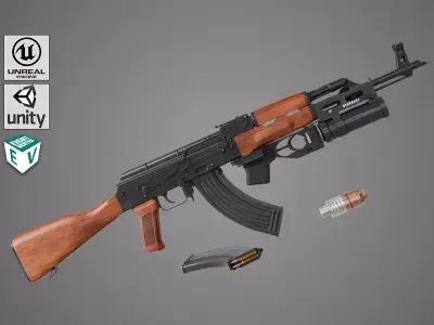 Light Machine Gun 10 Wood All PBR Unity UE Textures Low-poly 3D model buy