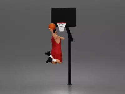 Basketball player soaring air for powerful onehanded slam dunk 3D print model