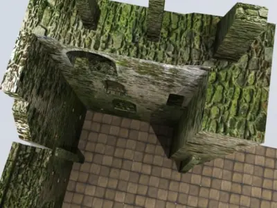 Ruins stone castle with windows and arches 3D model