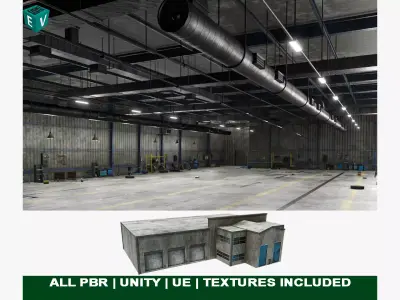 Old Dirty Workshop Exterior Interior All PBR Unity UE Textures  Low-poly 3D model