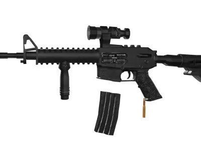 3D Machine Gun Rigged Low-poly 3D model