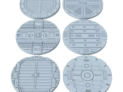 Sci-Fi Grated Floor Base Toppers 32mm Round Miniature Bases 3D print model