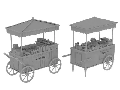 Mobile breakfast cart stall Low-poly 3D model