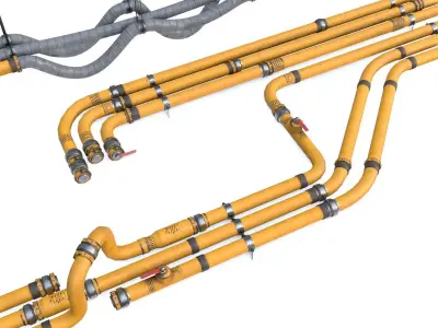 Modular Pipes - Industrial Painted Yellow Low-poly 3D model