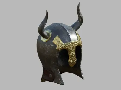 Horned barbarian helmet with PBR material Low-poly 3D model