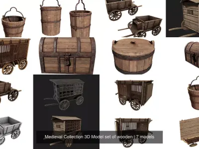 Medieval Collection 3D Model set of wooden 3D Model Pack