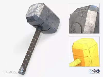 Thor Hammer Low Poly PBR Low-poly 3D model