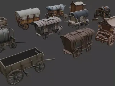 Medieval Fantasy Carts Pack 3D model