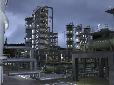  Distressed Oil Refinery Night Scene 