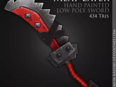 Meat Eater- 3D low poly fantasy hand painted sword Low-poly 3D model