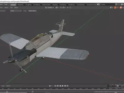 Helicopter plane flying in sky Low-poly 3D model