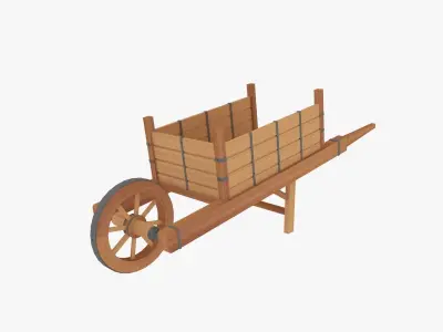 Medieval Wheel Barrow Low-poly 3D model