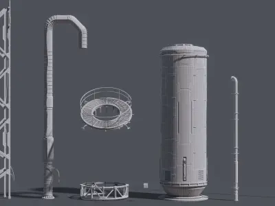 Sci-Fi Building 002 Industry-PBR Low-poly 3D model
