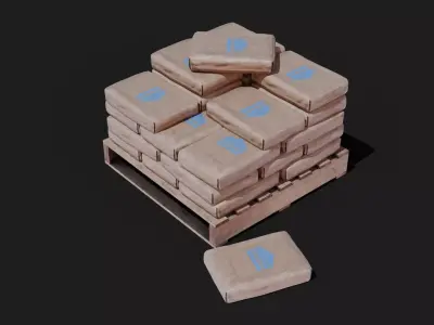 Cement Bag bulk stack for construction on pallets Low-poly 3D model