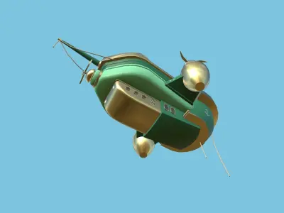 Cartoon Airship 04 - Green Gold - Low Poly Ship Low-poly 3D model