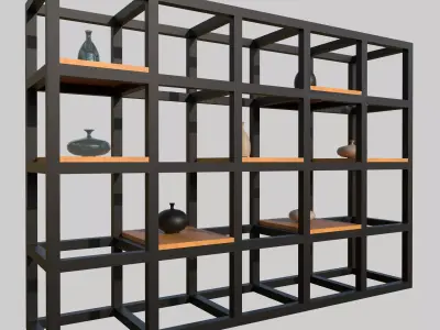 Modern Rack Shelf   Metal and Wood Display Unit Low-poly 3D model