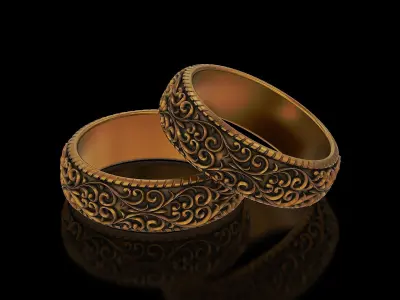 Men Antique floral carvings eternity band Ring v3 3D print model