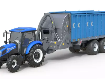 New Holland WorkMaster Tractor and Dump Trailer   Low-poly 3D model