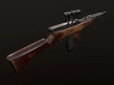 Fedorov machine gun with scope WW2 USSR PBR Low-poly 3D model