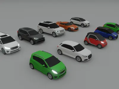 collection of 10 low poly cars - no brands 3D model