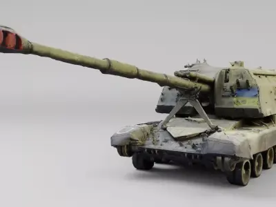 russian 2S19 Msta 152 mm howitzer destroyed by Ukrainian army 3D model purchase