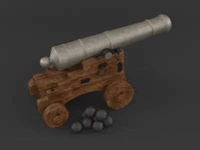 Old Cannon with Balls 3D model