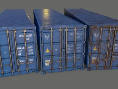 PBR 40 ft Shipping Cargo Container - Blue Light Low-poly 3D model