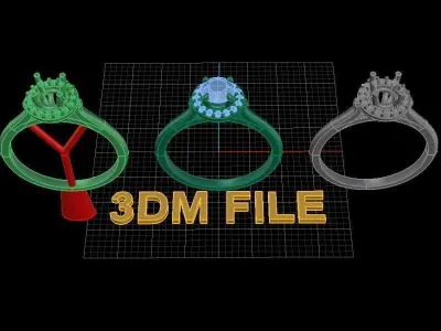Round Halo Rope Floral Gallery Engagement Ring 3D print model