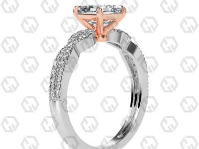 Ring 141 Asscher shape twisted shank pave set ring 3D print model