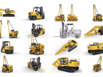 Excavator Tractor Forklift Komatsu  3D Model Pack