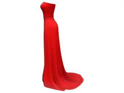 Elegant Long Red Gown Dress With Train Low-poly 3D model