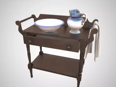 Washbasin old wooden table Low-poly 3D model