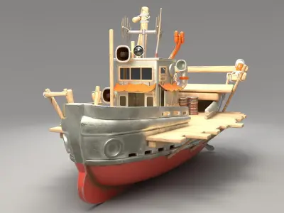 Boat 3d Model with substance painter texturing Low-poly 3D model