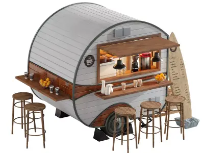 Realistic model of Coffee Foodtruck trailer set 6 3D model