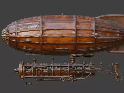 Stylized 3D Steampunk Command Airship Low-poly 3D model